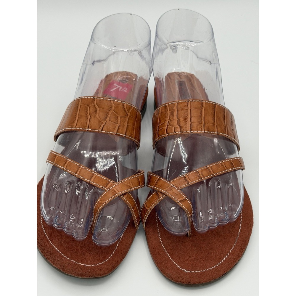 Bandolino Womens Brown Alligator Slip On Faux Leather Slides Shoes 7.5